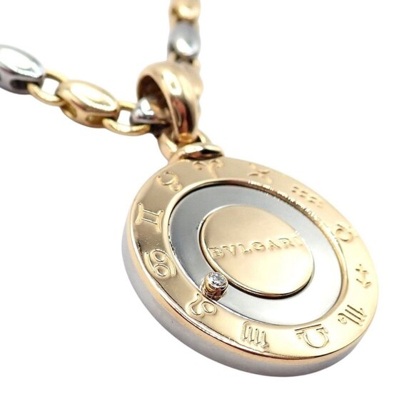 Authentic! Bulgari Bvlgari 18k Yellow Gold Steel Diamond Zodiac Pendant Necklace - Picture 16 of 16